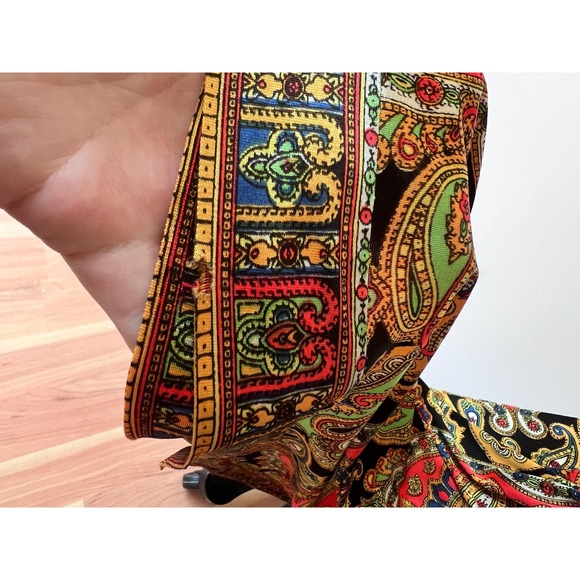 Vintage 70s Paisley Maxi Dress Pink Gold Sequin Trim Empire Waist Boho Gown - Picture 7 of 8